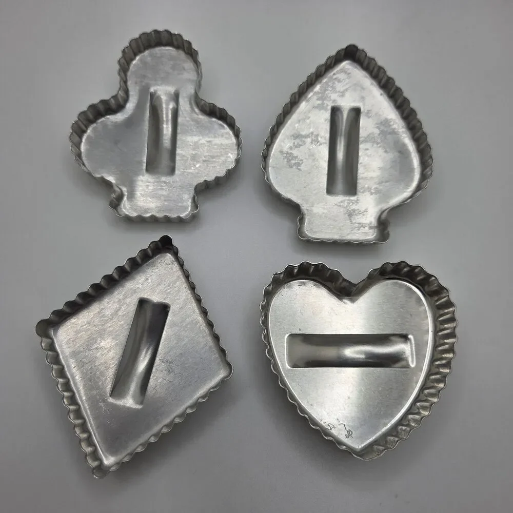 Vtg Aluminum Fluted Cookie Cutters Playing Card Suits Heart Spade Diamond Club